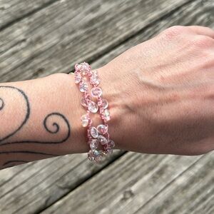 Iridescent glass disc bracelet